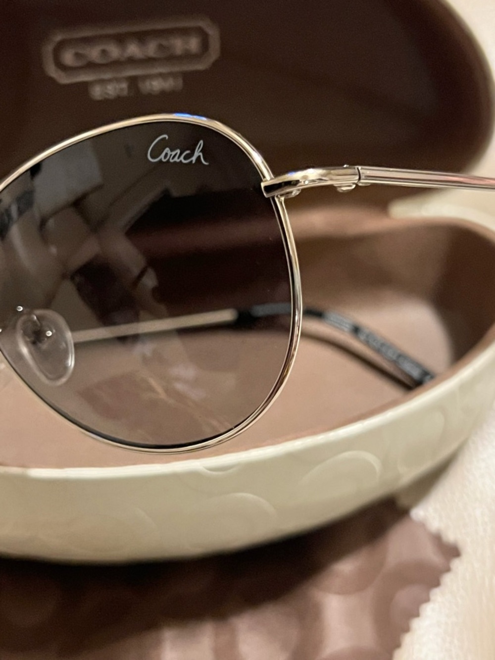 COACH Women's Aviator Sunglasses in Brown and Gold - Picture 3 of 7